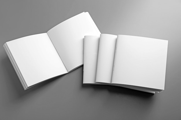 Blank brochures on grey