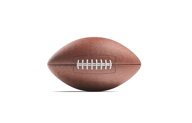 Photo blank brown american football ball, front view, 3d rendering.