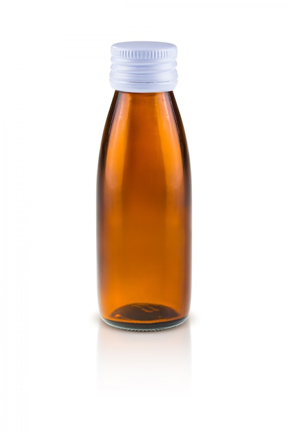 Blank brown bottle with white cap isolated on white background