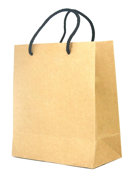 Blank brown paper bag isolated on white background