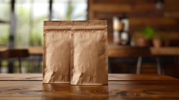 Photo blank brown paper coffee bag mockup