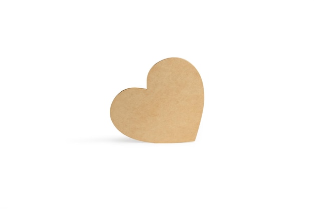 A blank brown wooden heart on a white background with copy space