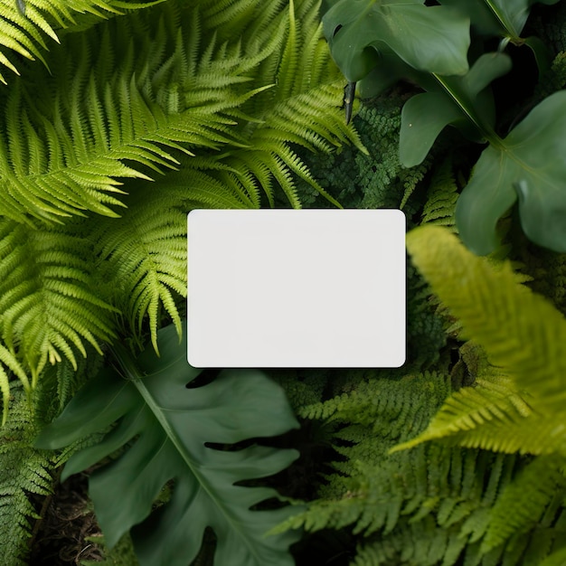 Photo blank business card on green leaves background generative ai