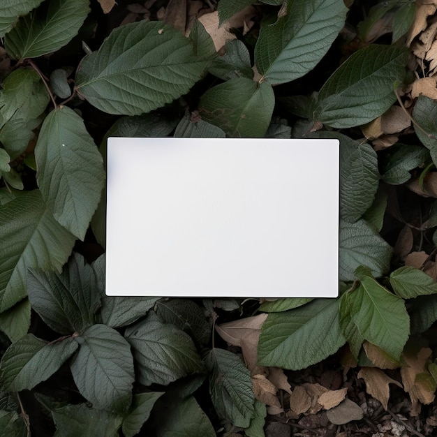 Photo blank business card on green leaves background generative ai