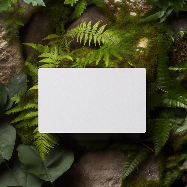 Photo blank business card on green leaves background generative ai