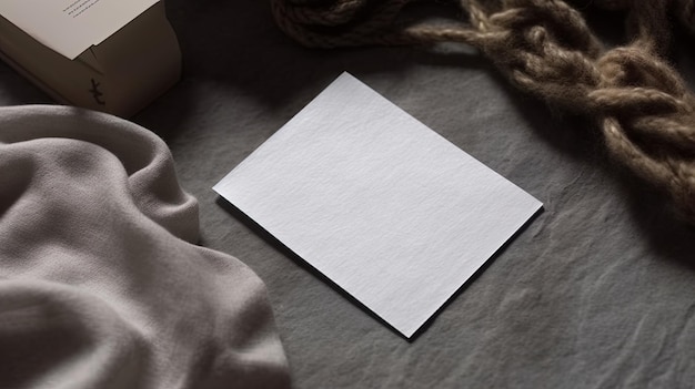 Blank business card for mockup white textured paper background on table