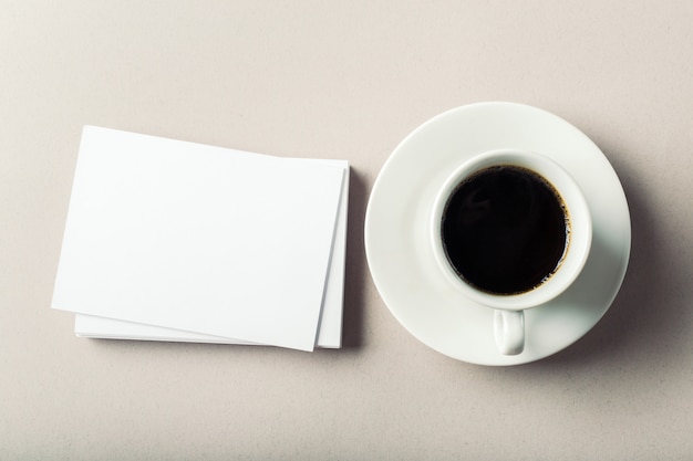 Blank business card with coffee cup