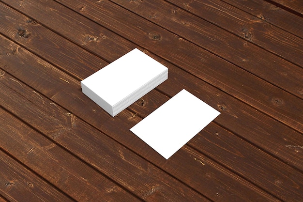 Blank business cards on wooden background branding identity for designers 3d rendering illustration