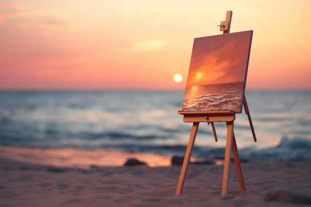 Blank canva on easel in sunset