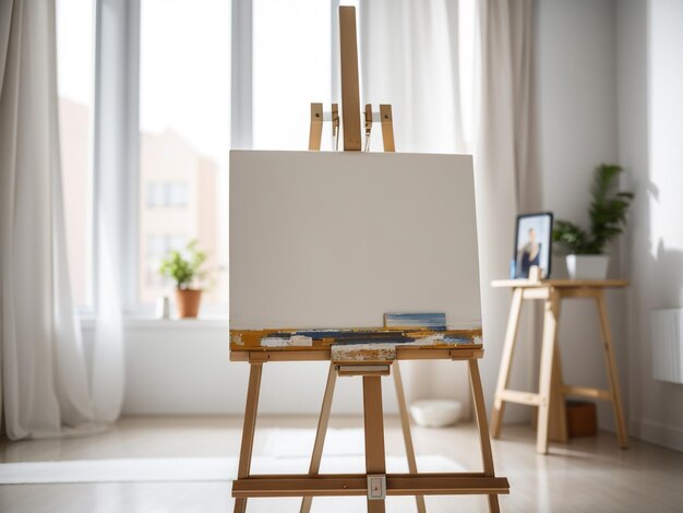 Blank Canvas on Easel Awaiting Artistic Creation Stock Photo