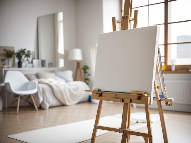 Blank Canvas on Easel Awaiting Artistic Creation Stock Photo