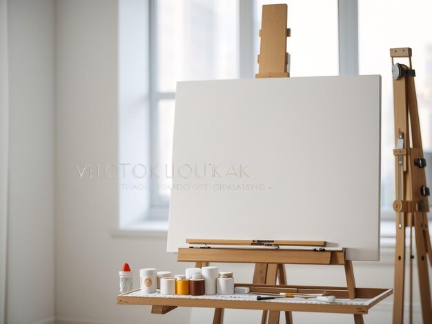 Blank Canvas on Easel Awaiting Artistic Creation Stock Photo