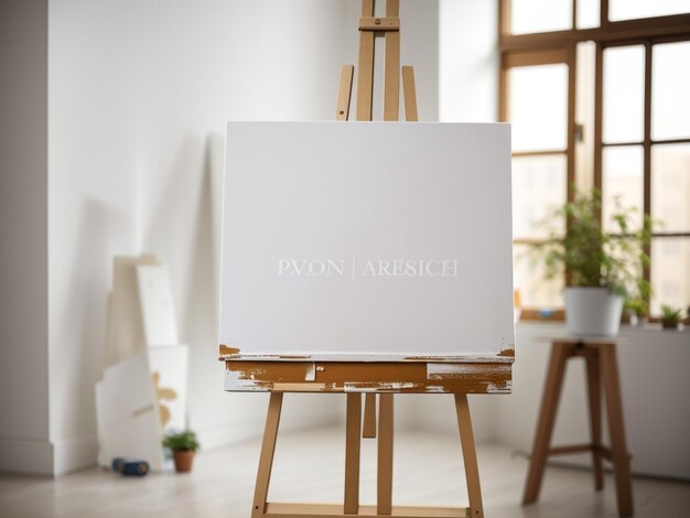 Blank Canvas on Easel Awaiting Artistic Creation Stock Photo