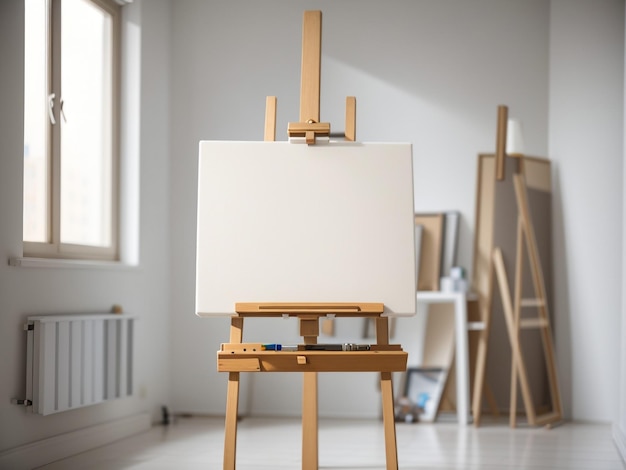 Blank Canvas on Easel Awaiting Artistic Creation Stock Photo