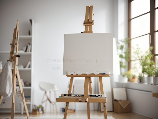 Blank Canvas on Easel Awaiting Artistic Creation Stock Photo