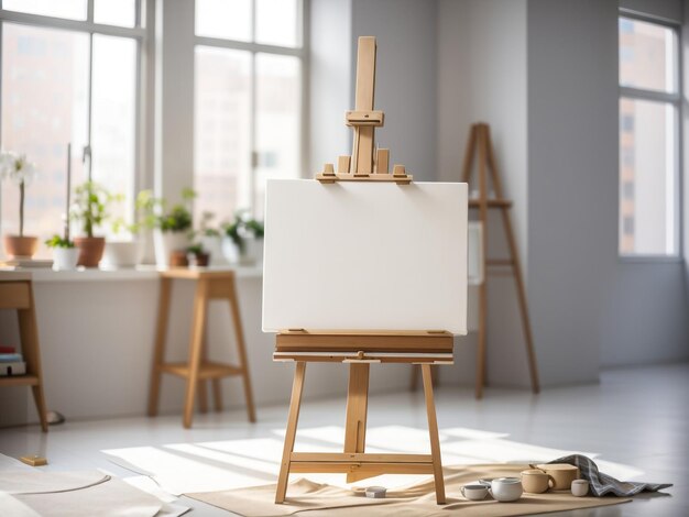 Blank Canvas on Easel Awaiting Artistic Creation Stock Photo