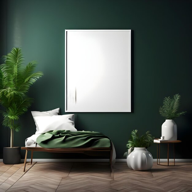 Blank canvas frame mockup or blank poster frame with home interior