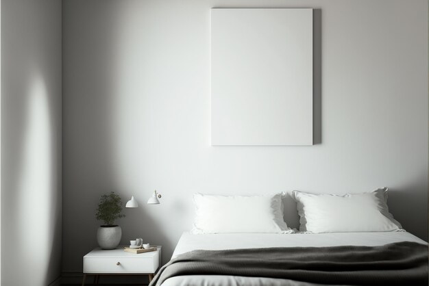 写真 モックアップに使用される壁に掛けられた空白のキャンバス generative ai