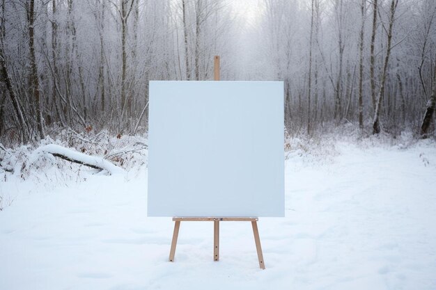 a blank canvas is standing in the snow.