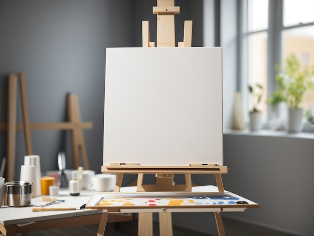 Blank Canvas on Easel Waiting Artistic Creation Foto