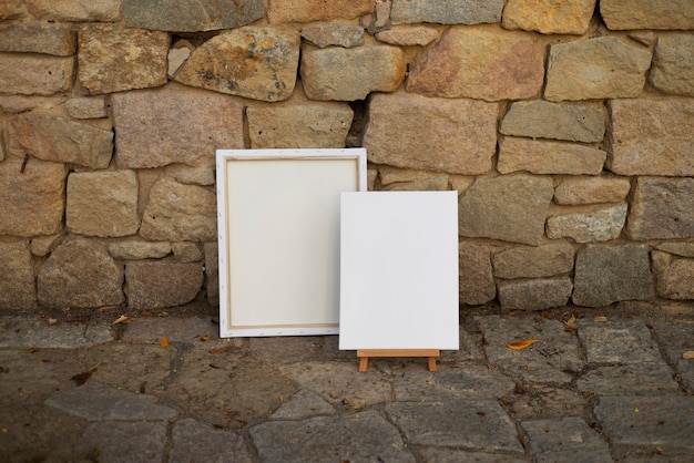 Photo blank canvas for painting outdoors still life