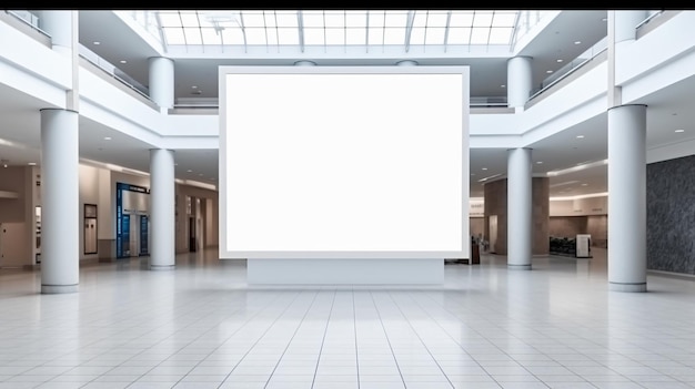 Пустой холст Потрясающий белый экран в грандиозном здании GenerativeAI