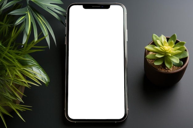 Смартфон с белым экраном и пустым холстом для увлекательного дизайна приложений Генеративный ИИ