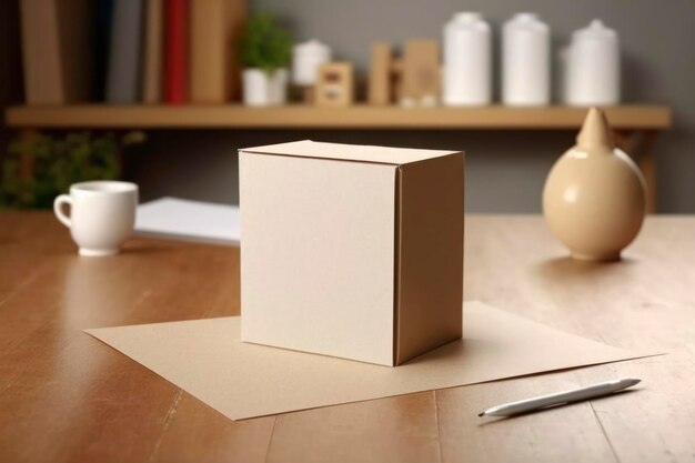 Blank carboard box on the table in the room background advertising photo ultra realistic photo