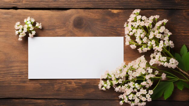 Photo blank card among chamelaucium flowers waxflower