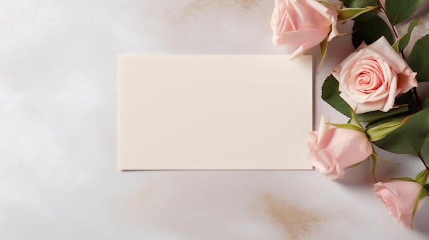 Blank card empty space for text wedding template flat top view flower frame