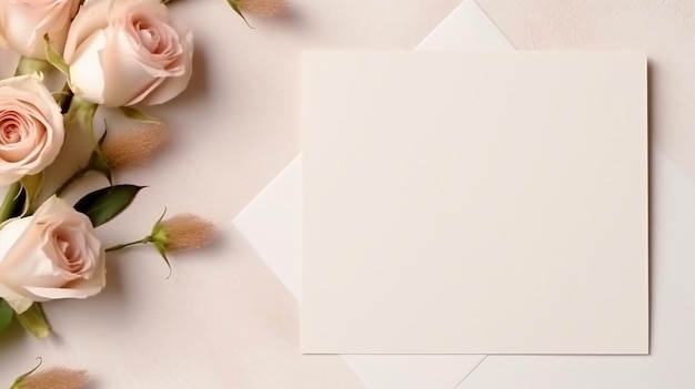 Blank card empty space for text wedding template flat top view flower frame
