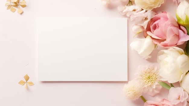 Blank card empty space for text wedding template flat top view flower frame