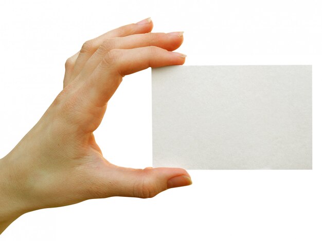 Blank card in person's hand isolated