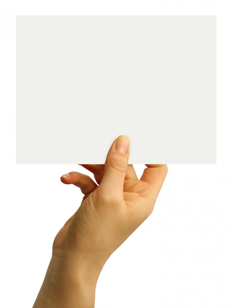 Photo blank card in person's hand isolated