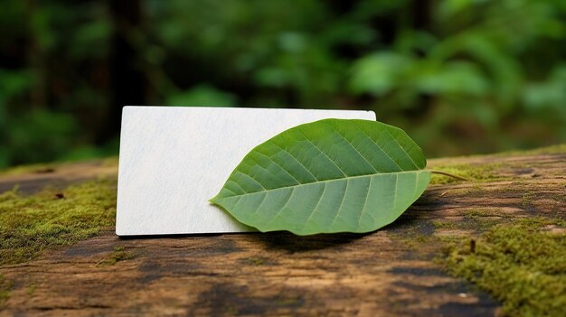 Blank card over a reen leaf natural background generative ai