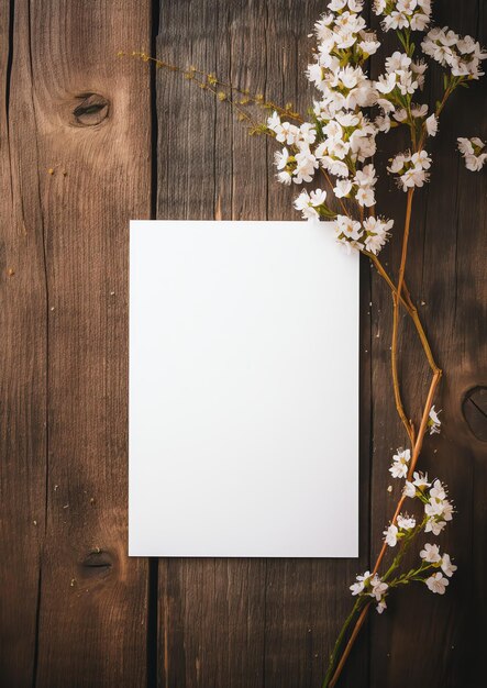 Photo a blank card on a rustic weathered wooden surface for a vintage event invitation romantic minimal