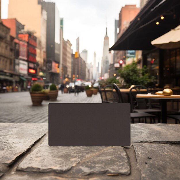 a blank card sits on a table in a street