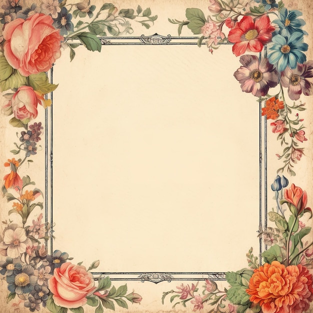 Photo blank card surrounded by bouquet flowers