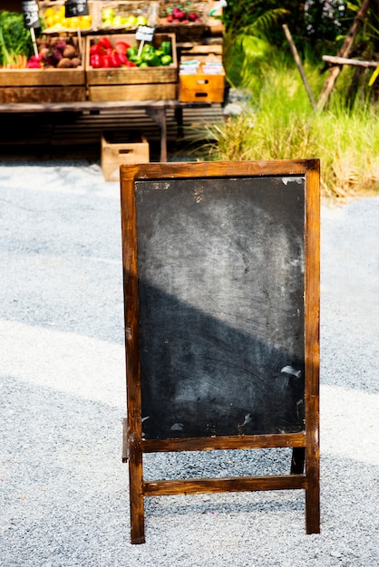 Blank Chalk Black Board at Farmer Market