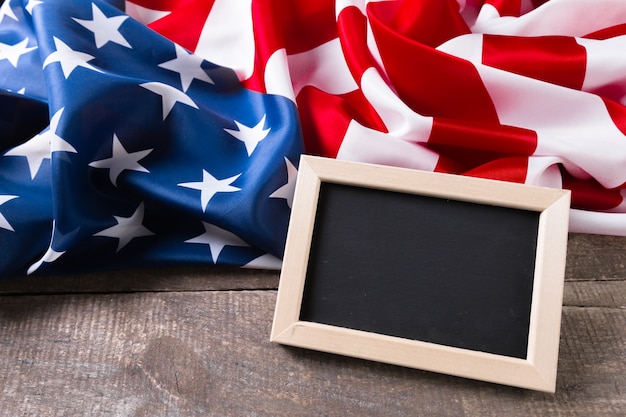 Blank chalk board with American Flag