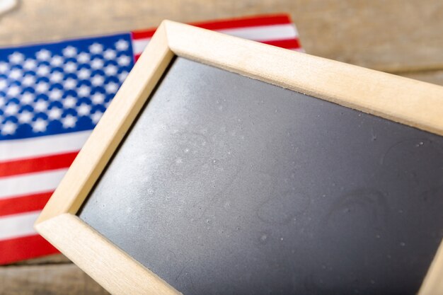 Blank chalk board with American Flag