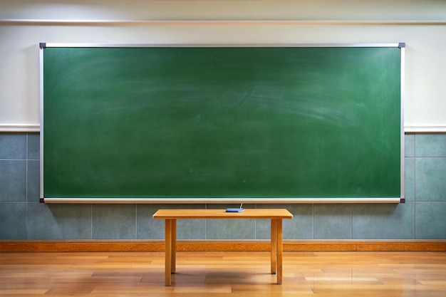 a blank chalkboard or whiteboard in a classroom set