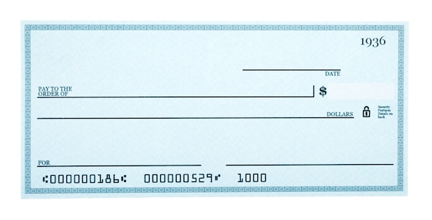 Blank Check Isolated on White