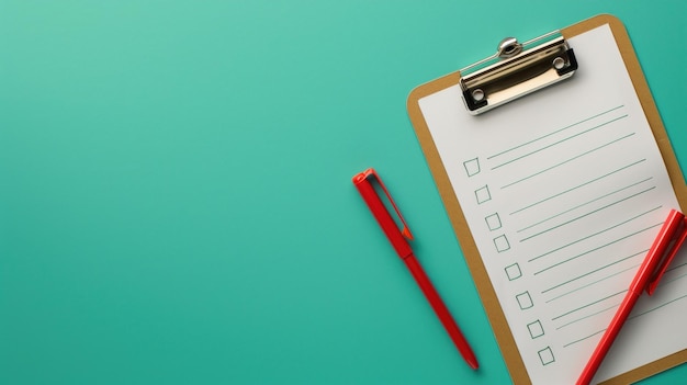 Photo a blank checklist on a clipboard with a red pencil ready for organization