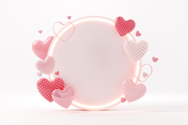 Blank circle with pink hearts on white background