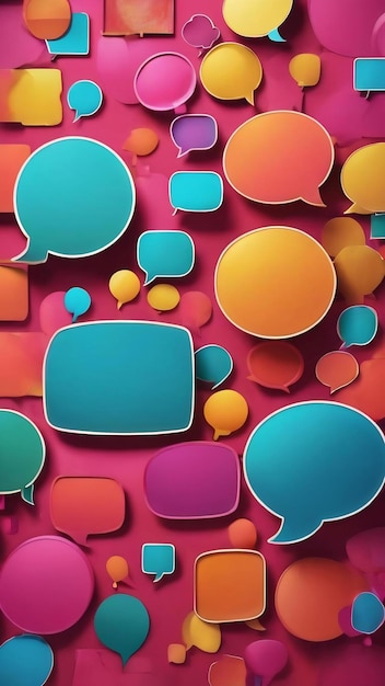 Blank circular and square thought bubbles over colorful background design chat box representing