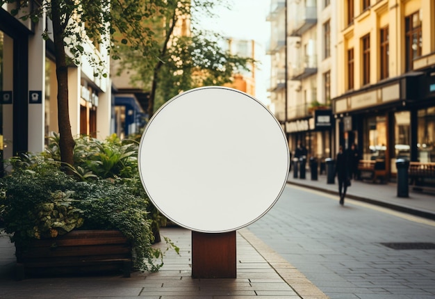 Пустой макет круглого уличного знака. Городской брендинг в лучшем виде, созданный с помощью генеративного искусственного интеллекта.