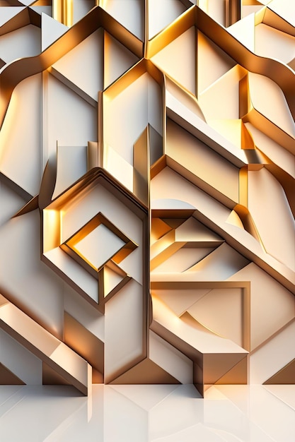 Blank clean white wallpaper wall brown gold geometric maze pattern in beautiful sunlight from windo