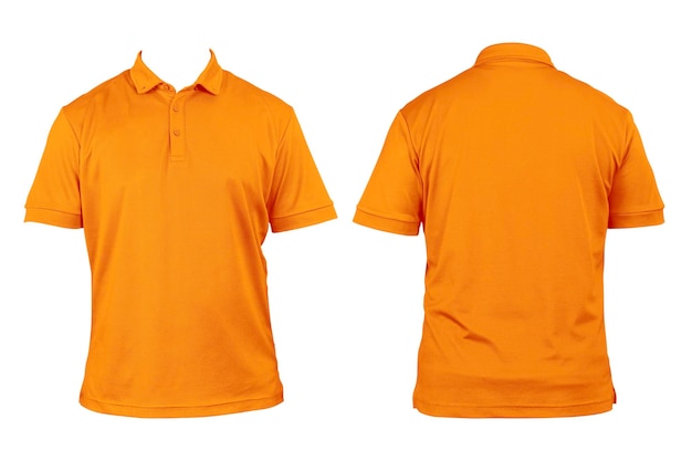 blank clothing for design orange polo shirt clothing on isolated white background front and back view isolated white plain tshirt mockup
