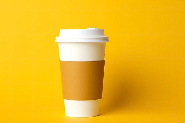 Blank coffee cup isolated on yellow background